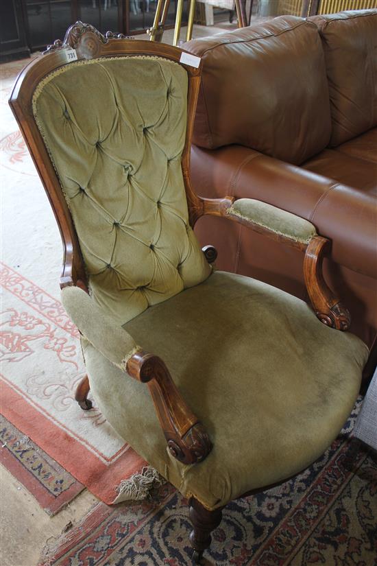 Inlaid button backed inlaid showwood armchair